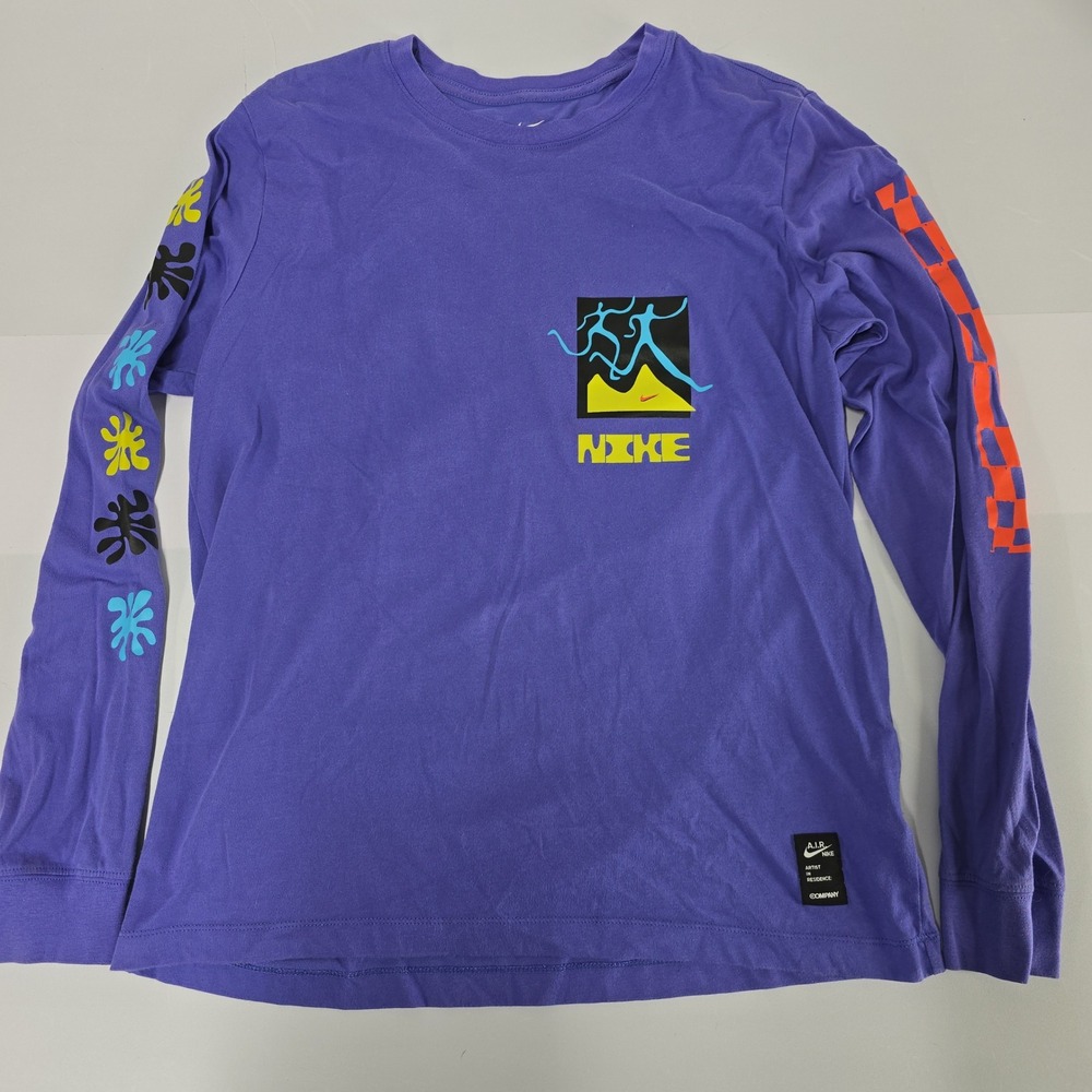 Nike Dri Fit Graphic Long Sleeve Tee Shirt Men's Large Purple‎ Activewear